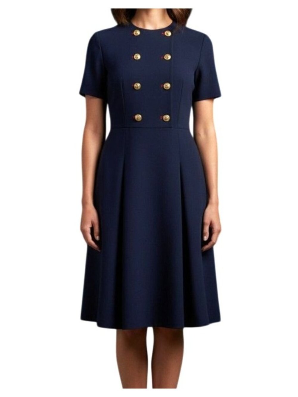 Evan Picone Dress Dark Navy  Nautical Wrap Dress Lined Size 8